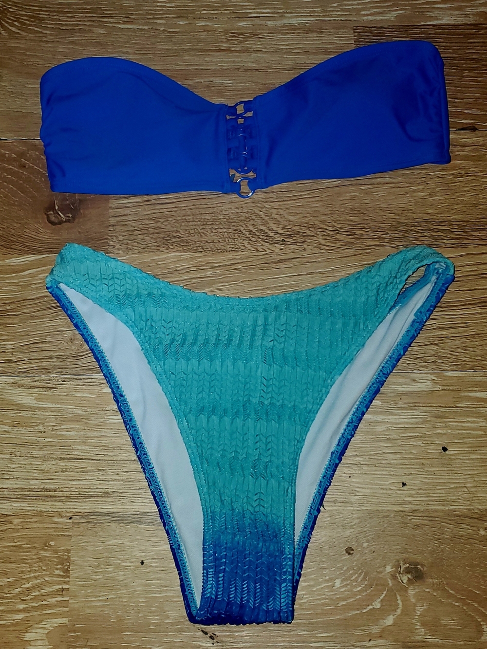 No Boundsries Blue Bandeau Bikini Top with Blue & Teal Ombre Knit Bottom